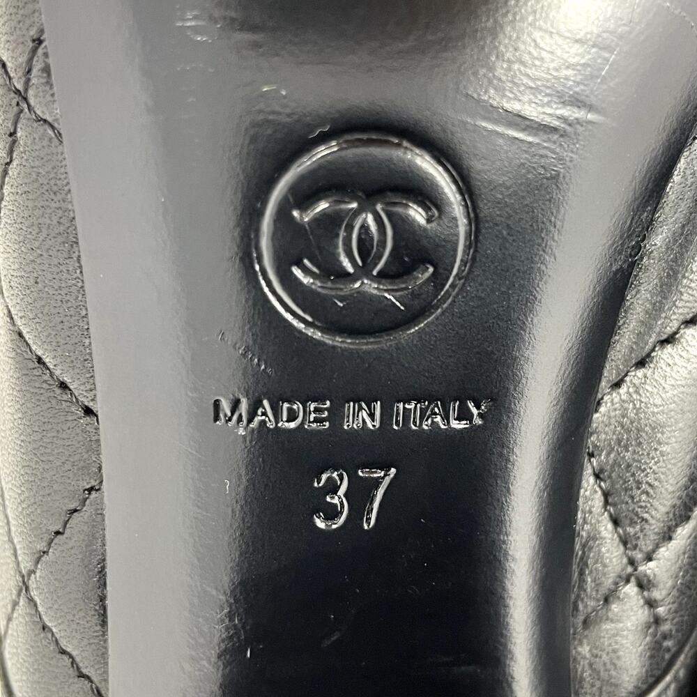 Chanel‎ Shoes Ankle Boots CC Logo Quilted Black Leather Cap Toe High Heels EU 37 - Picture 8 of 9